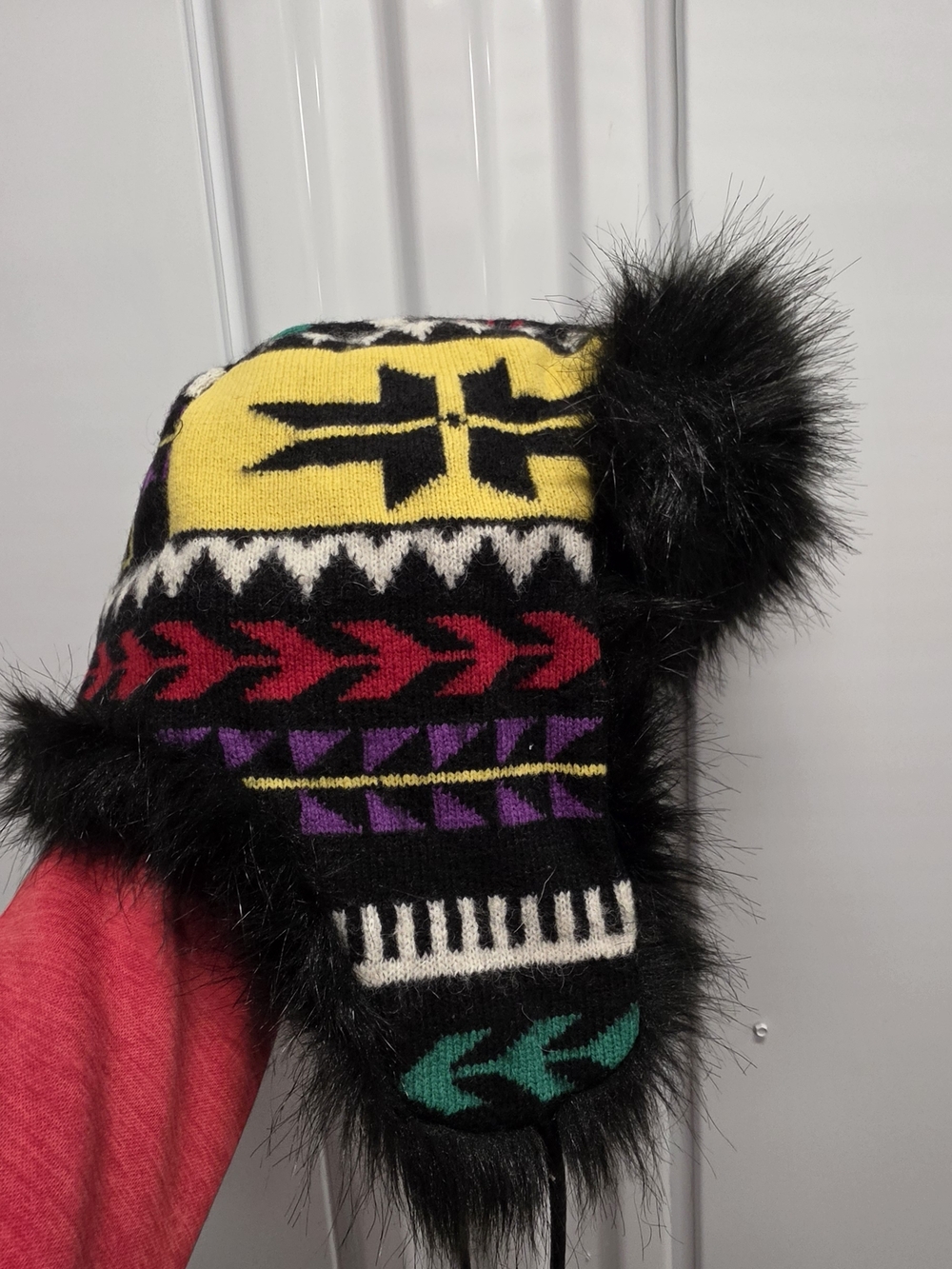 Polo Ralph LaurenColorful Aztec Knit Trapper Hat with Faux Fur Pom